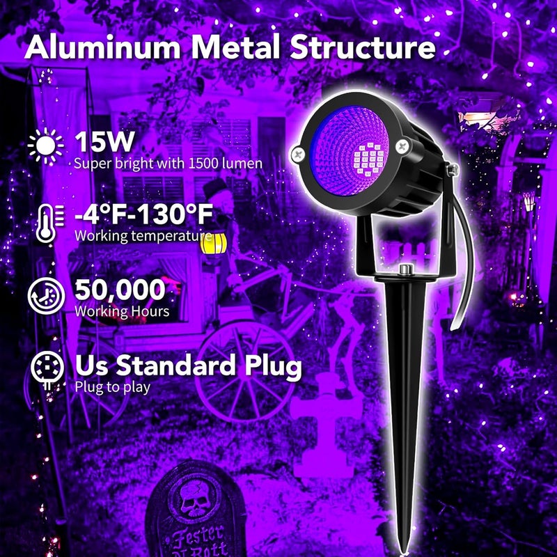BeeLinks Halloween LED Black Light: 15W Spot Lights Outdoor UV Spotlight for Halloween Christmas | 110V Plug-in Blacklight with IP65 Waterproof for Party Body Paint Fluorescent Poster Neon Glow - Image 4